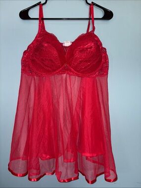 NWOT 3XL Red Lace & Mesh Babydoll Chemise - AS IS